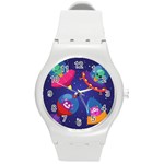 Cartoon Funny Aliens With Ufo Duck Starry Sky Set Round Plastic Sport Watch (M)