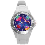 Cartoon Funny Aliens With Ufo Duck Starry Sky Set Round Plastic Sport Watch (L)