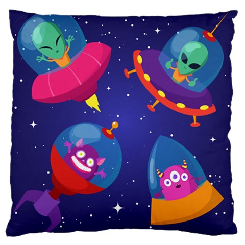 Cartoon Funny Aliens With Ufo Duck Starry Sky Set Large Cushion Case (One Side) from ArtsNow.com Front