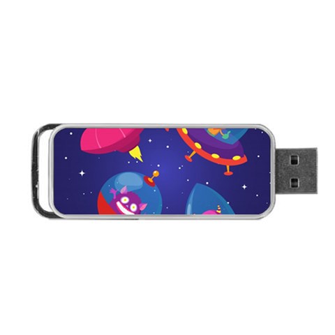 Cartoon Funny Aliens With Ufo Duck Starry Sky Set Portable USB Flash (Two Sides) from ArtsNow.com Back