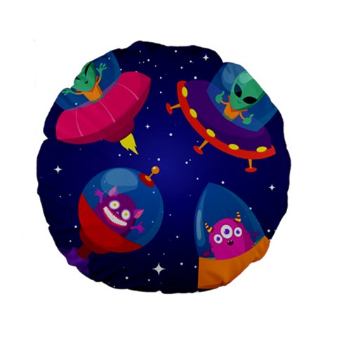 Cartoon Funny Aliens With Ufo Duck Starry Sky Set Standard 15  Premium Round Cushions from ArtsNow.com Front