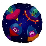 Cartoon Funny Aliens With Ufo Duck Starry Sky Set Large 18  Premium Round Cushions