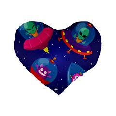 Cartoon Funny Aliens With Ufo Duck Starry Sky Set Standard 16  Premium Heart Shape Cushions from ArtsNow.com Front