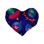 Cartoon Funny Aliens With Ufo Duck Starry Sky Set Standard 16  Premium Heart Shape Cushions