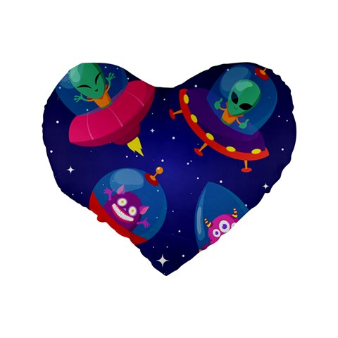 Cartoon Funny Aliens With Ufo Duck Starry Sky Set Standard 16  Premium Heart Shape Cushions from ArtsNow.com Back