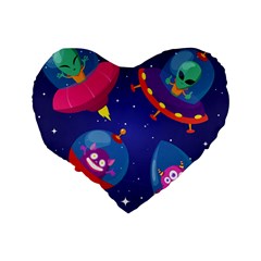Cartoon Funny Aliens With Ufo Duck Starry Sky Set Standard 16  Premium Heart Shape Cushions from ArtsNow.com Back