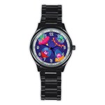 Cartoon Funny Aliens With Ufo Duck Starry Sky Set Stainless Steel Round Watch