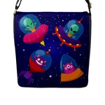 Cartoon Funny Aliens With Ufo Duck Starry Sky Set Flap Closure Messenger Bag (L)