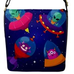 Cartoon Funny Aliens With Ufo Duck Starry Sky Set Flap Closure Messenger Bag (S)