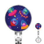 Cartoon Funny Aliens With Ufo Duck Starry Sky Set Stainless Steel Nurses Watch