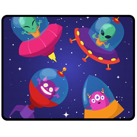 Cartoon Funny Aliens With Ufo Duck Starry Sky Set Two Sides Fleece Blanket (Medium) from ArtsNow.com 58.8 x47.4  Blanket Back