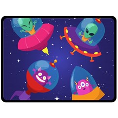 Cartoon Funny Aliens With Ufo Duck Starry Sky Set Two Sides Fleece Blanket (Large) from ArtsNow.com 80 x60  Blanket Back