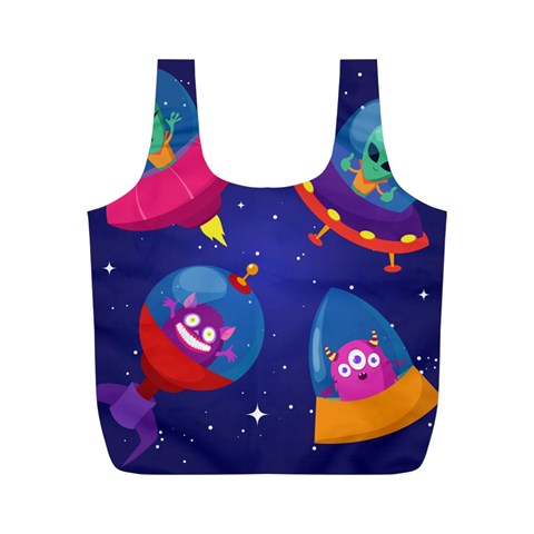Cartoon Funny Aliens With Ufo Duck Starry Sky Set Full Print Recycle Bag (M) from ArtsNow.com Front