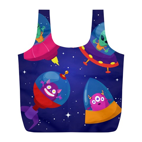 Cartoon Funny Aliens With Ufo Duck Starry Sky Set Full Print Recycle Bag (L) from ArtsNow.com Front