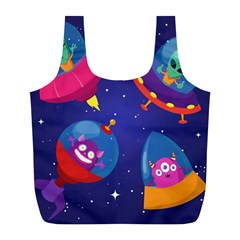 Cartoon Funny Aliens With Ufo Duck Starry Sky Set Full Print Recycle Bag (L) from ArtsNow.com Back