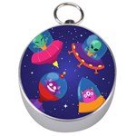 Cartoon Funny Aliens With Ufo Duck Starry Sky Set Silver Compasses