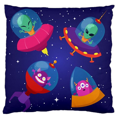 Cartoon Funny Aliens With Ufo Duck Starry Sky Set Large Premium Plush Fleece Cushion Case (One Side) from ArtsNow.com Front