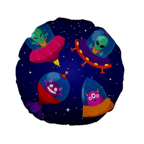 Cartoon Funny Aliens With Ufo Duck Starry Sky Set Standard 15  Premium Flano Round Cushions from ArtsNow.com Front