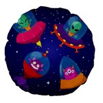 Cartoon Funny Aliens With Ufo Duck Starry Sky Set Large 18  Premium Flano Round Cushions