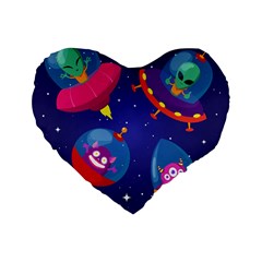 Cartoon Funny Aliens With Ufo Duck Starry Sky Set Standard 16  Premium Flano Heart Shape Cushions from ArtsNow.com Front