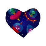Cartoon Funny Aliens With Ufo Duck Starry Sky Set Standard 16  Premium Flano Heart Shape Cushions