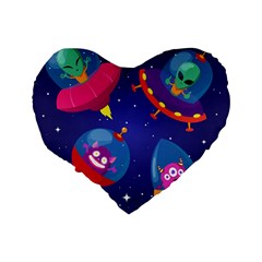 Cartoon Funny Aliens With Ufo Duck Starry Sky Set Standard 16  Premium Flano Heart Shape Cushions from ArtsNow.com Back