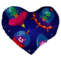 Cartoon Funny Aliens With Ufo Duck Starry Sky Set Large 19  Premium Flano Heart Shape Cushions from ArtsNow.com Front