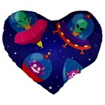 Cartoon Funny Aliens With Ufo Duck Starry Sky Set Large 19  Premium Flano Heart Shape Cushions