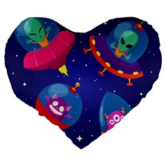Cartoon Funny Aliens With Ufo Duck Starry Sky Set Large 19  Premium Flano Heart Shape Cushions from ArtsNow.com Back