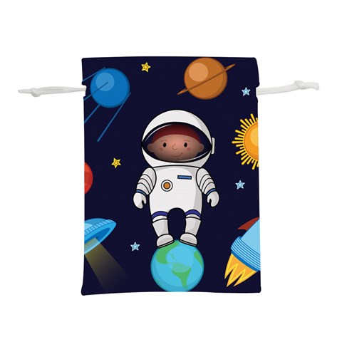 Boy Spaceman Space Rocket Ufo Planets Stars Lightweight Drawstring Pouch (M) from ArtsNow.com Front