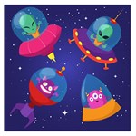 Cartoon Funny Aliens With Ufo Duck Starry Sky Set Square Satin Scarf (36  x 36 )