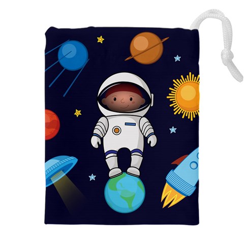 Boy Spaceman Space Rocket Ufo Planets Stars Drawstring Pouch (4XL) from ArtsNow.com Front