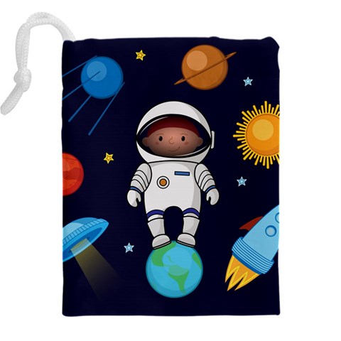 Boy Spaceman Space Rocket Ufo Planets Stars Drawstring Pouch (4XL) from ArtsNow.com Back