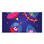 Cartoon Funny Aliens With Ufo Duck Starry Sky Set Satin Shawl 45  x 80 