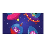 Cartoon Funny Aliens With Ufo Duck Starry Sky Set Satin Wrap 35  x 70 