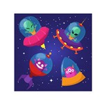 Cartoon Funny Aliens With Ufo Duck Starry Sky Set Square Satin Scarf (30  x 30 )