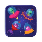 Cartoon Funny Aliens With Ufo Duck Starry Sky Set Square Metal Box (Black)