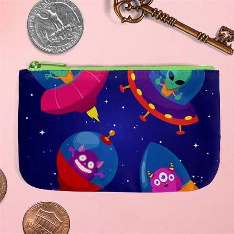 Cartoon Funny Aliens With Ufo Duck Starry Sky Set Large Coin Purse from ArtsNow.com Front