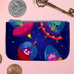 Cartoon Funny Aliens With Ufo Duck Starry Sky Set Large Coin Purse from ArtsNow.com Front