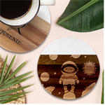 Boy Spaceman Space Rocket Ufo Planets Stars Marble Wood Coaster (Round)
