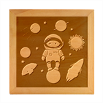 Boy Spaceman Space Rocket Ufo Planets Stars Wood Photo Frame Cube