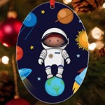 Boy Spaceman Space Rocket Ufo Planets Stars UV Print Acrylic Ornament Oval