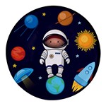 Boy Spaceman Space Rocket Ufo Planets Stars Round Glass Fridge Magnet (4 pack)