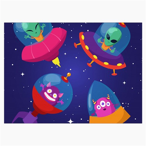 Cartoon Funny Aliens With Ufo Duck Starry Sky Set Roll Up Canvas Pencil Holder (L) from ArtsNow.com Front