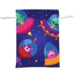 Cartoon Funny Aliens With Ufo Duck Starry Sky Set Lightweight Drawstring Pouch (XL)