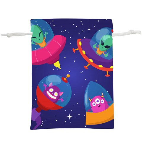 Cartoon Funny Aliens With Ufo Duck Starry Sky Set Lightweight Drawstring Pouch (XL) from ArtsNow.com Back