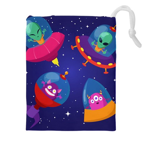 Cartoon Funny Aliens With Ufo Duck Starry Sky Set Drawstring Pouch (4XL) from ArtsNow.com Front