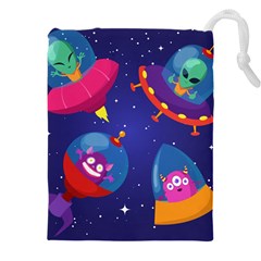 Cartoon Funny Aliens With Ufo Duck Starry Sky Set Drawstring Pouch (4XL) from ArtsNow.com Front