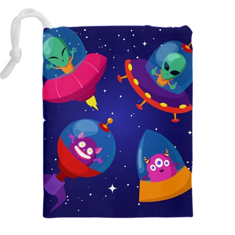 Cartoon Funny Aliens With Ufo Duck Starry Sky Set Drawstring Pouch (4XL) from ArtsNow.com Back