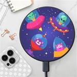 Cartoon Funny Aliens With Ufo Duck Starry Sky Set Wireless Fast Charger(Black)